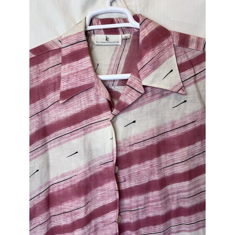 YALE TROUSER COLLECTION LINEN BLEND PINK WHITE STRIPE SHIRT SZ M MADEβ IN USA
